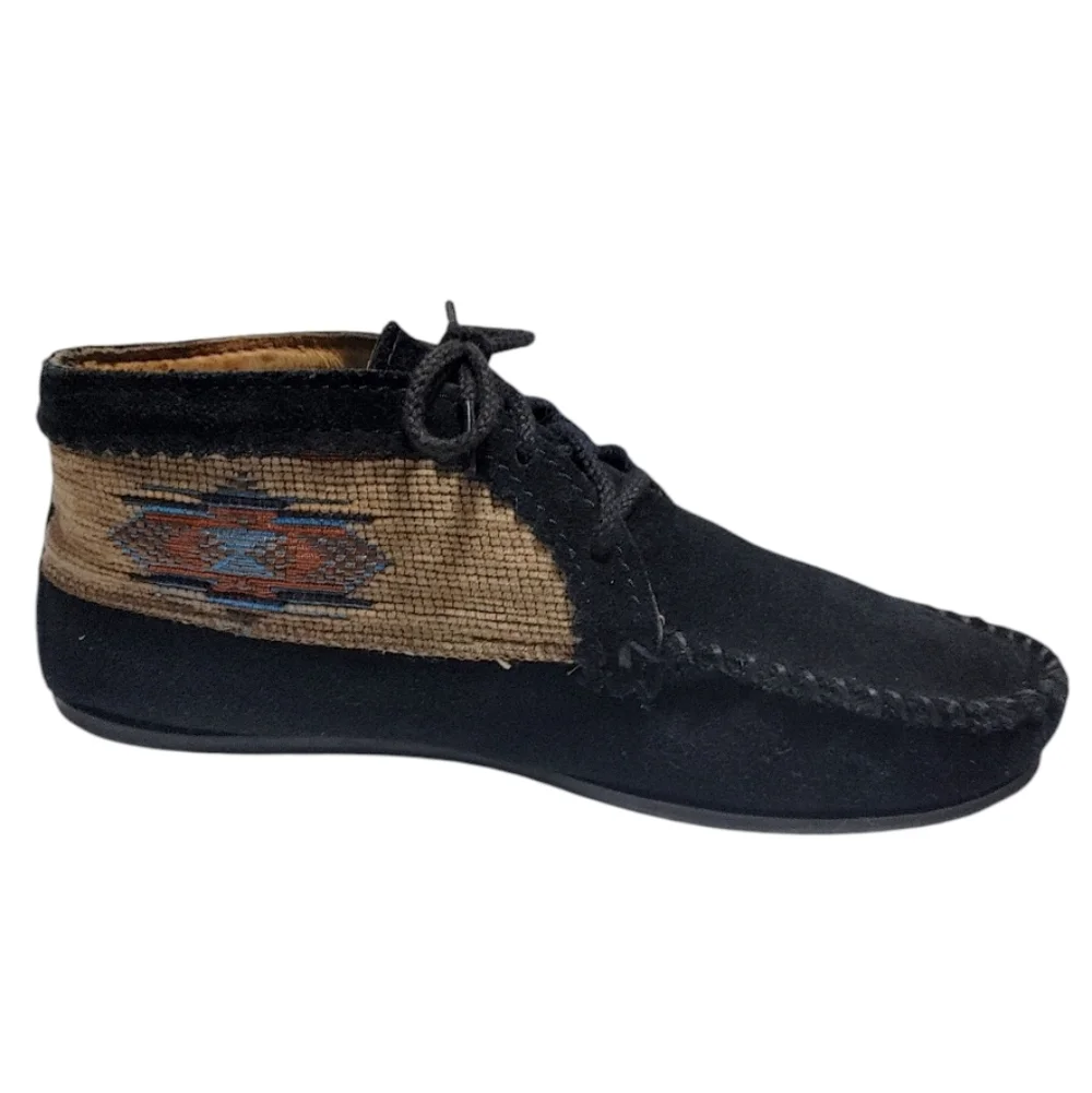 Minnetonka Black Suede El Paso Western Boho Mocassin Boots Women's Size 7.5